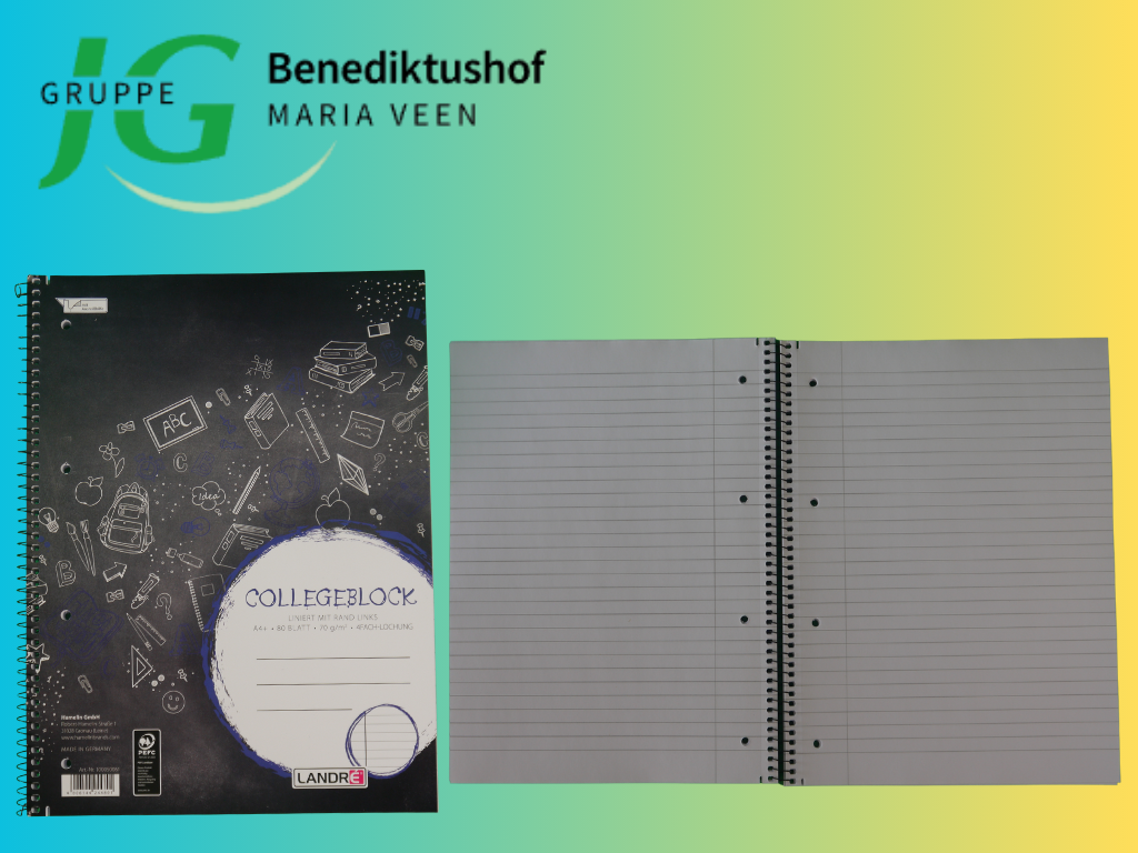 Collegeblock A4 liniert mit Rand links 80 Blatt